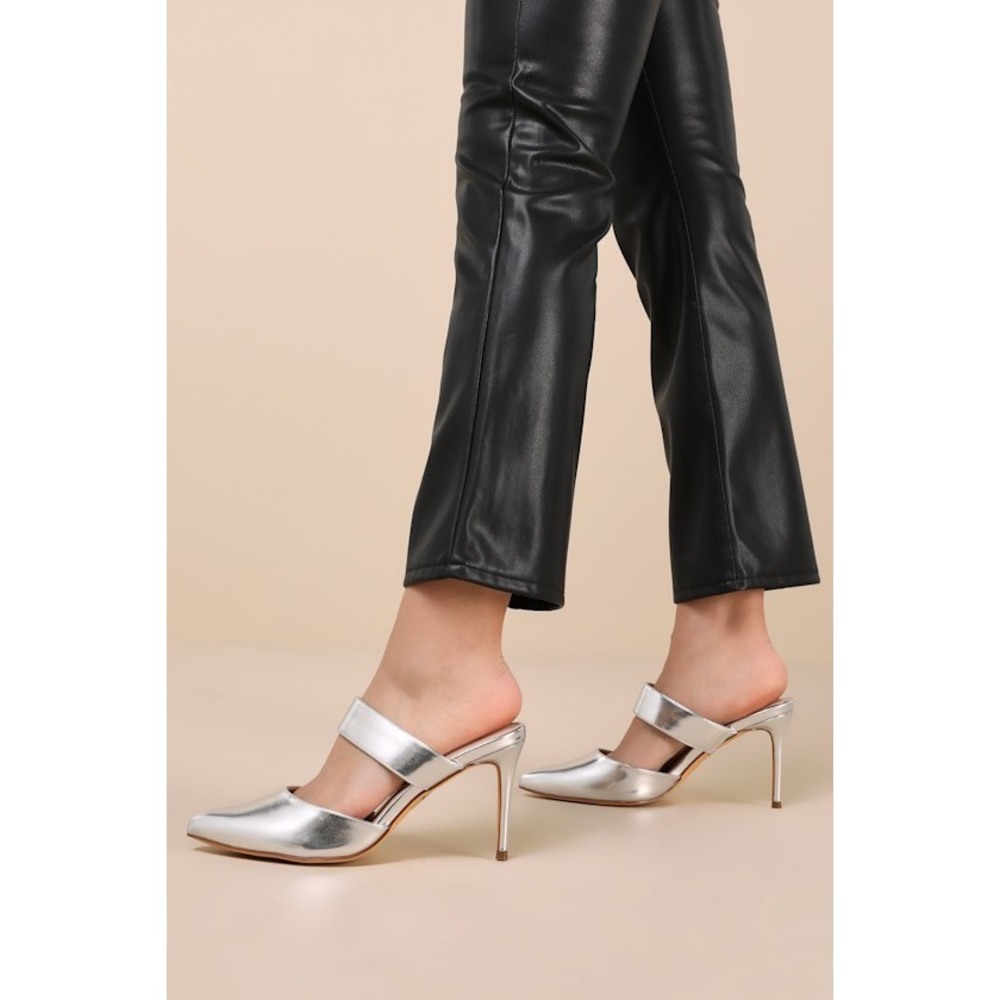 Lulus Faire Silver Pointed-toe Mules - Size 9